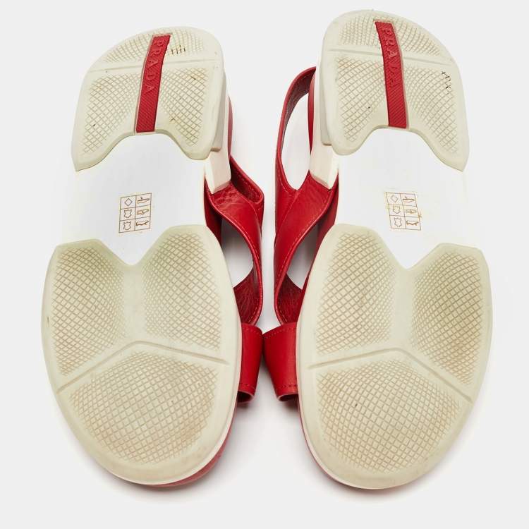 Pre Owned Prada Red Leather Crisscross  Sandals Size 40