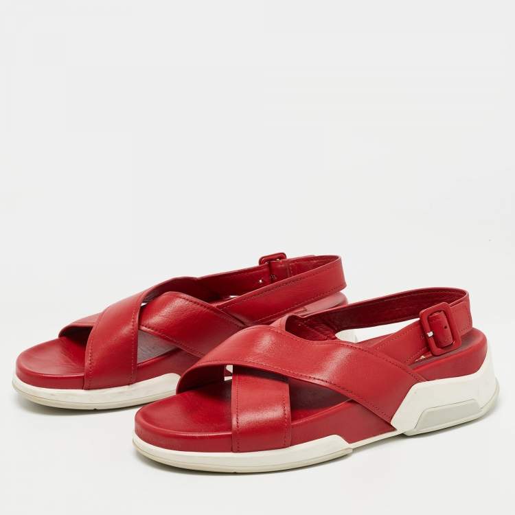 Pre Owned Prada Red Leather Crisscross  Sandals Size 40