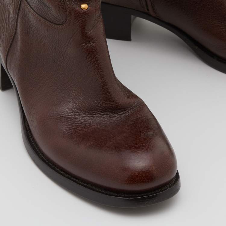 Pre Owned Prada Dark Brown Leather Knee Length Boots Size 38