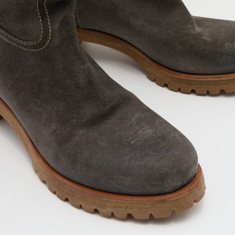 Pre Owned Prada Grey Suede Mid Calf Length Boots Size 39
