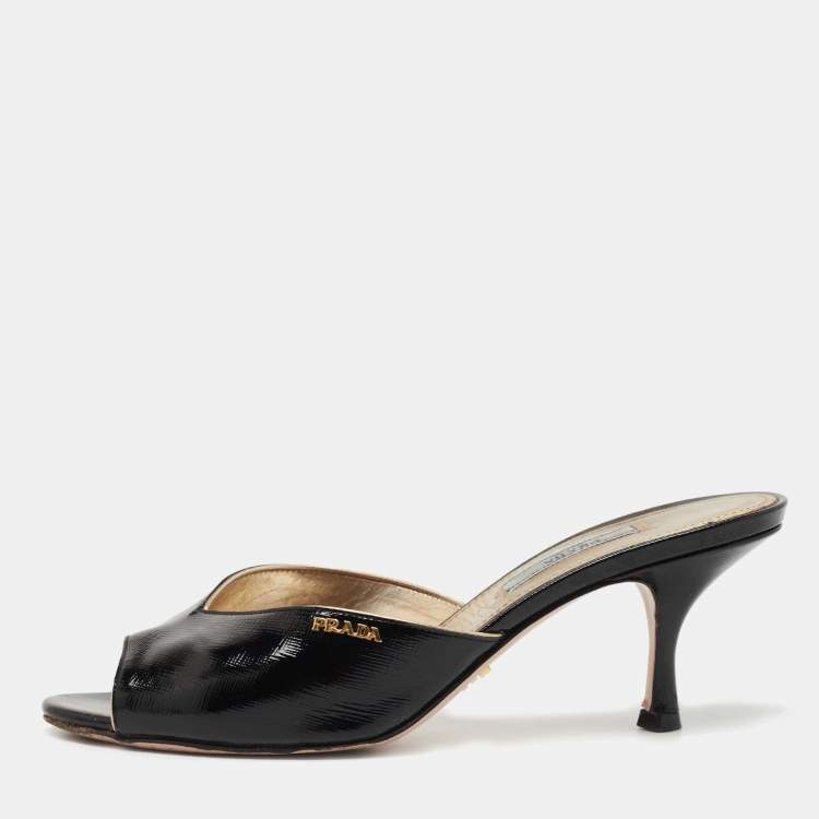 Prada Black Patent Leather Slide Sandals Size 38 Prada | The Luxury Closet