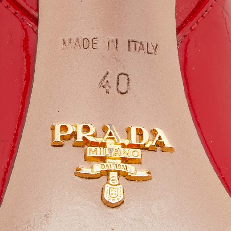Pre Owned Prada Red Patent Leather Open Toe Slingback Pumps Size 40