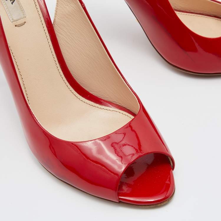 Pre Owned Prada Red Patent Leather Open Toe Slingback Pumps Size 40