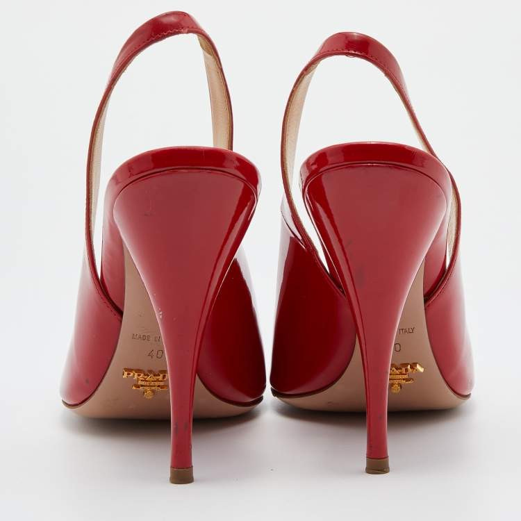 Pre Owned Prada Red Patent Leather Open Toe Slingback Pumps Size 40