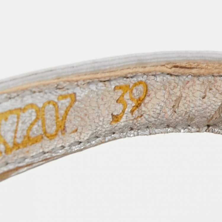 Pre Owned Prada Silver Leather Bow Detail Ankle Strap Sandals Size 39