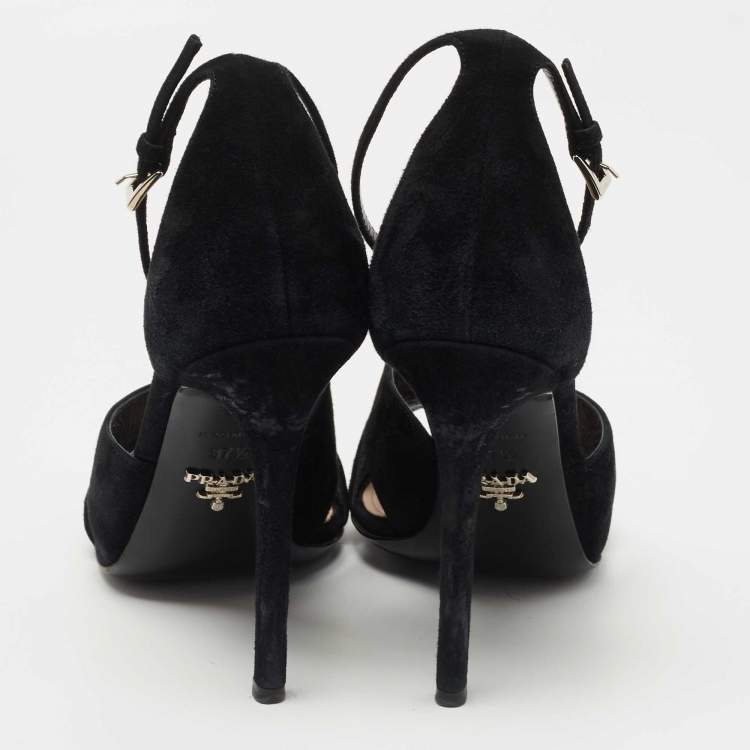 Pre Owned Prada Black Suede  Crisscross Ankle Strap Sandals Size 37.5