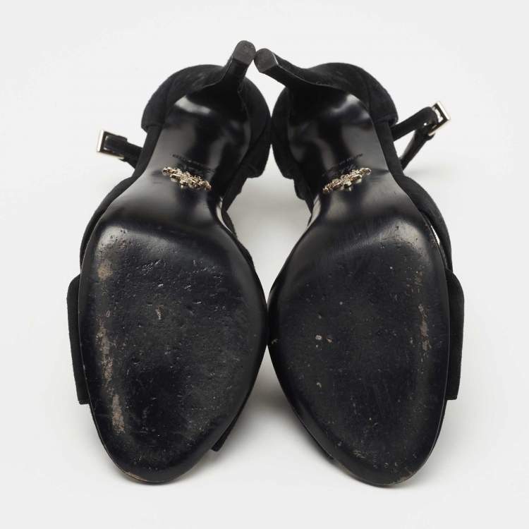 Pre Owned Prada Black Suede  Crisscross Ankle Strap Sandals Size 37.5