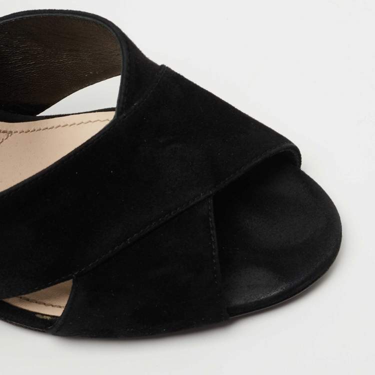 Pre Owned Prada Black Suede  Crisscross Ankle Strap Sandals Size 37.5