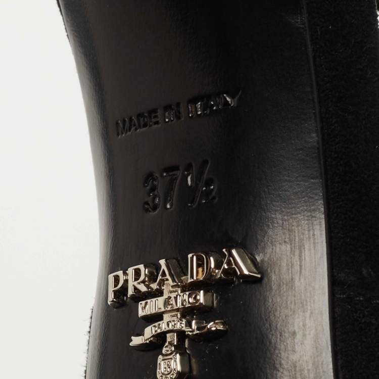 Pre Owned Prada Black Suede  Crisscross Ankle Strap Sandals Size 37.5