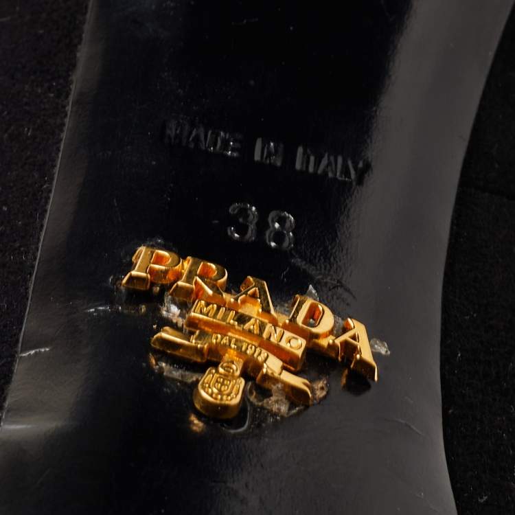 Pre Owned Prada Black Suede Platform Ankle Boots Size 38