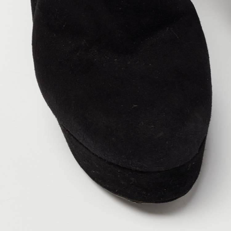 Pre Owned Prada Black Suede Platform Ankle Boots Size 38