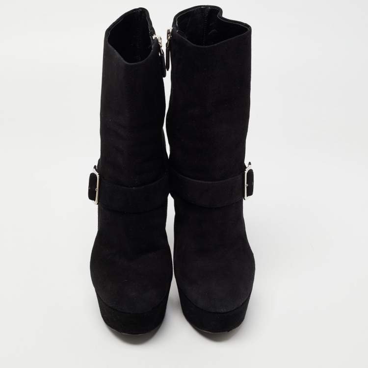 Pre Owned Prada Black Suede Platform Ankle Boots Size 38