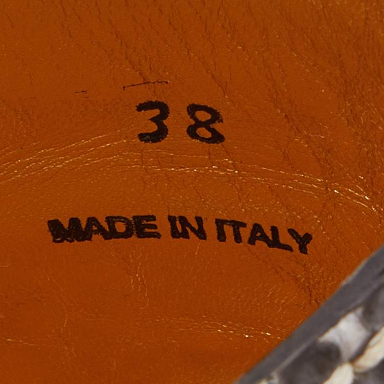 Pre Owned Prada Black/Grey Python Leather Crystal Embellished Slingback Flats Size 38