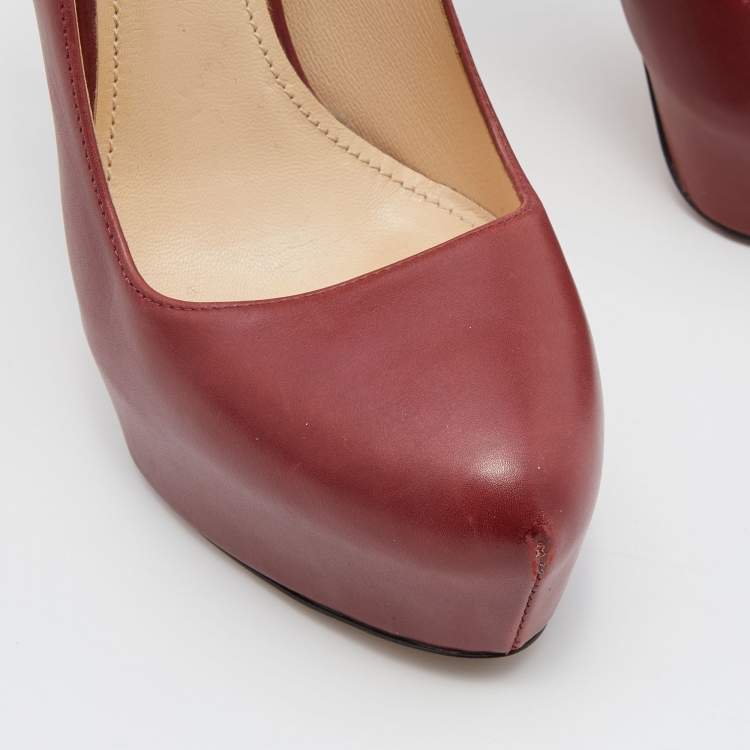 Pre Owned Prada Dark Red Leather Platform Pumps Size 37.5
