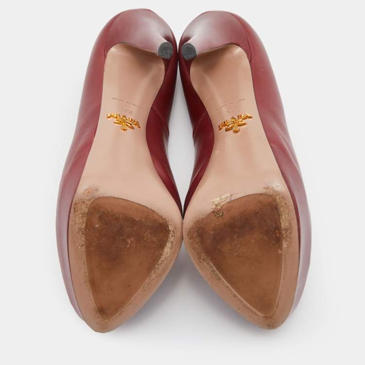 Pre Owned Prada Dark Red Leather Platform Pumps Size 37.5