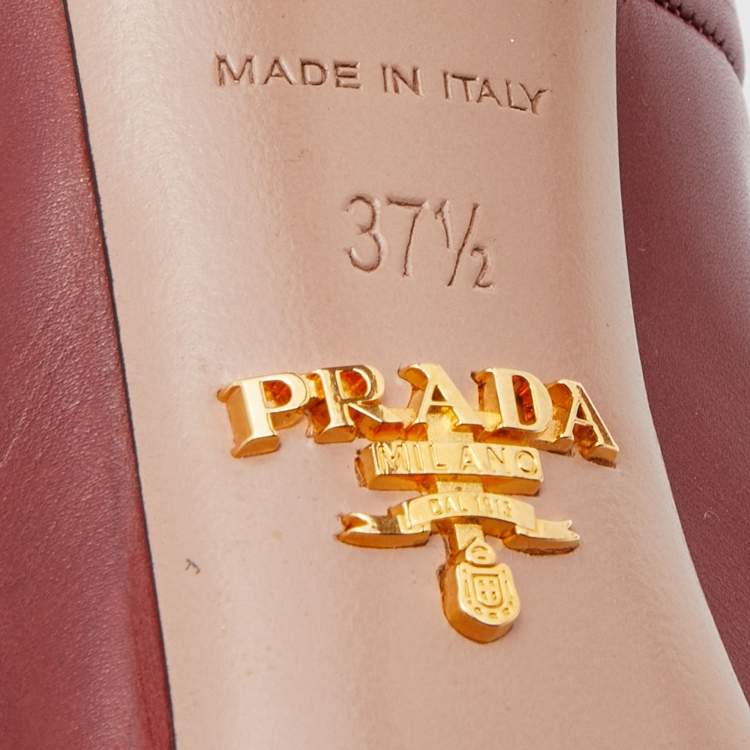 Pre Owned Prada Dark Red Leather Platform Pumps Size 37.5