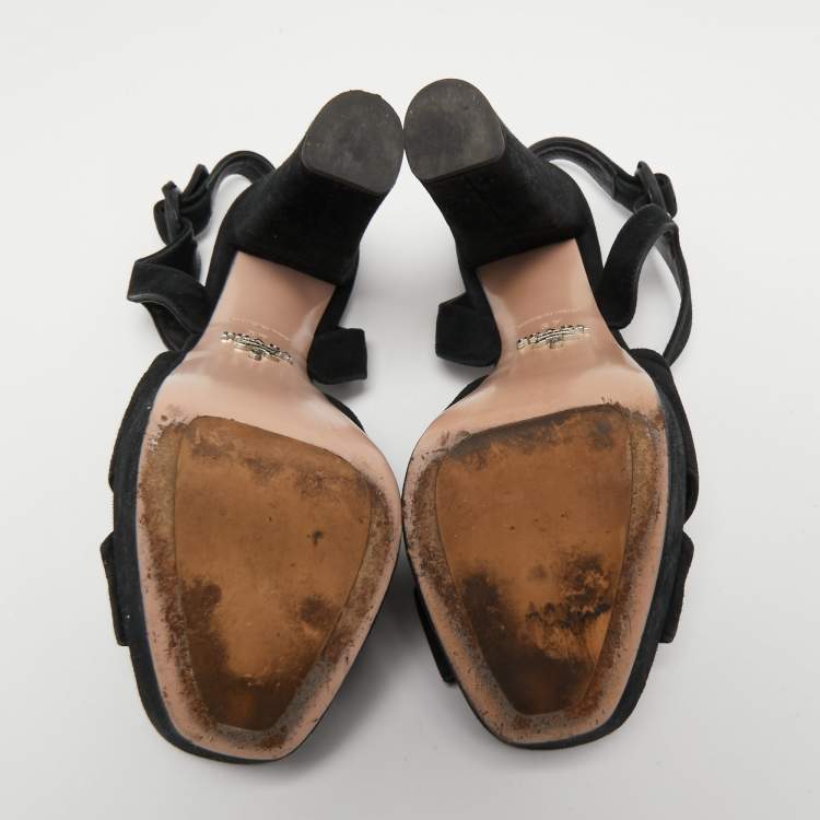 Pre Owned Prada Black Suede Crisscross Platform Ankle Strap Sandals Size 37