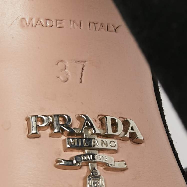 Pre Owned Prada Black Suede Crisscross Platform Ankle Strap Sandals Size 37