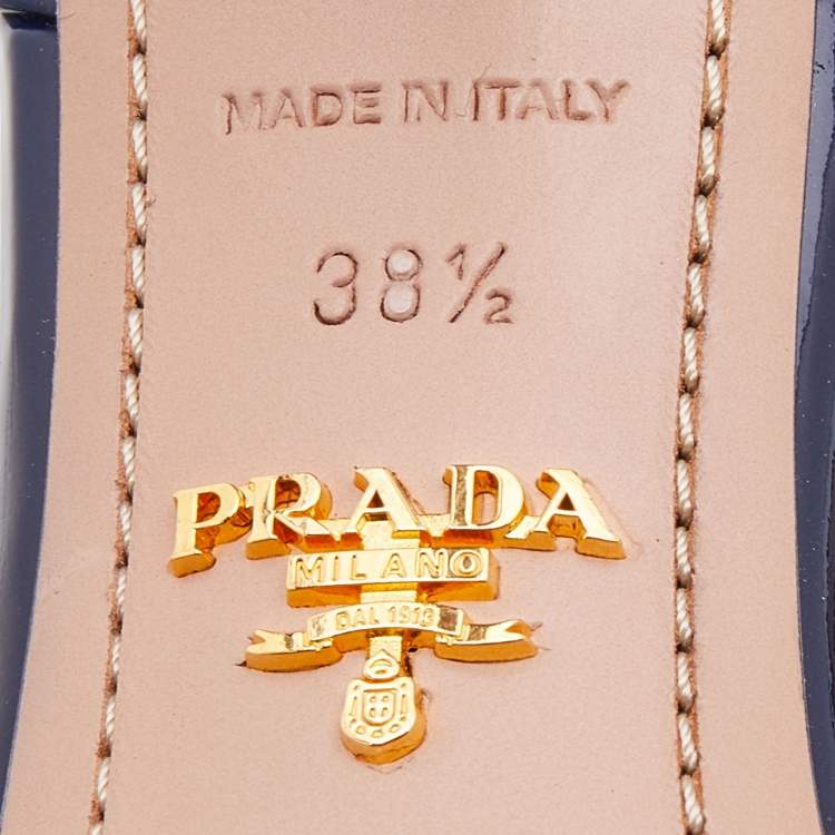 Pre Owned Prada Navy Blue/Black Patent Leather Bow Pointed Toe D'orsay Pumps Size 38.5