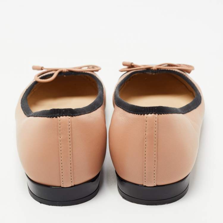 Pre Owned Prada Black/Pink Patent and Leather Bow Ballet Flats Size 38.5