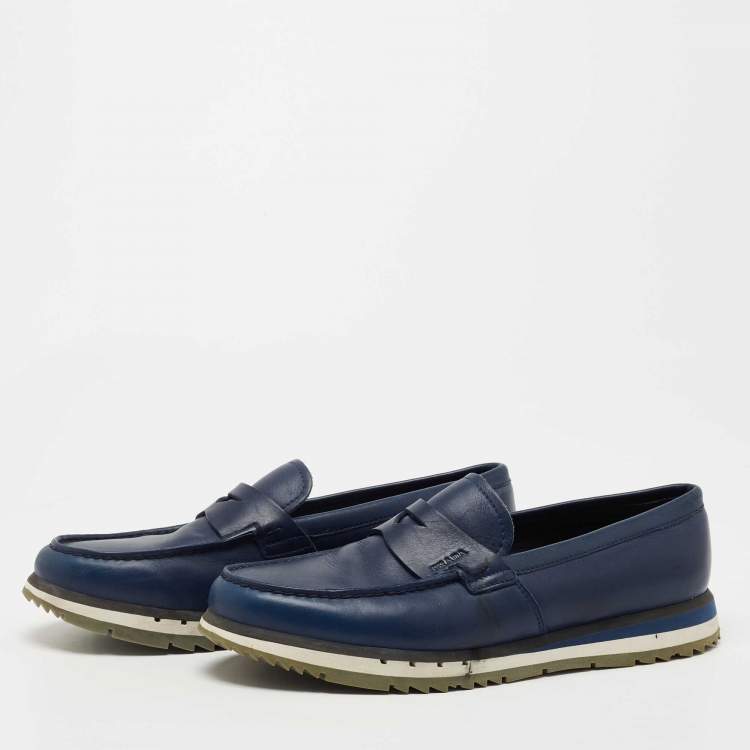 Pre Owned Prada Blue Leather Penny Slip On Sneakers Size 39