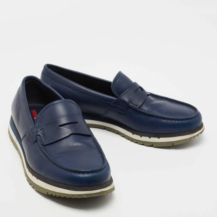 Pre Owned Prada Blue Leather Penny Slip On Sneakers Size 39