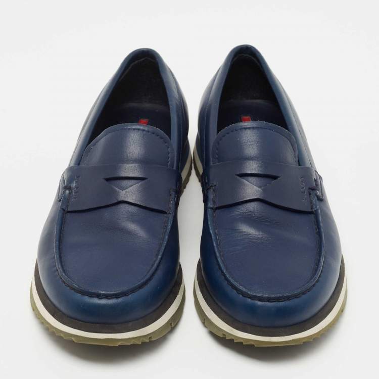 Pre Owned Prada Blue Leather Penny Slip On Sneakers Size 39