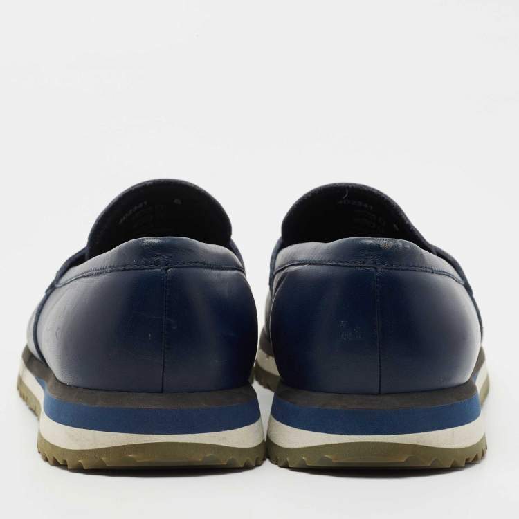 Pre Owned Prada Blue Leather Penny Slip On Sneakers Size 39