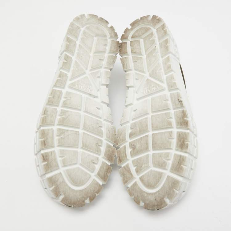 Pre Owned Prada Green Nylon Double Wheel Lace Up Sneakers  Size 39.5