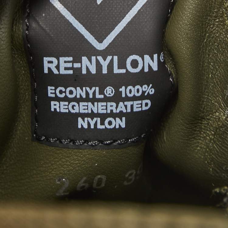 Pre Owned Prada Green Nylon Double Wheel Lace Up Sneakers  Size 39.5