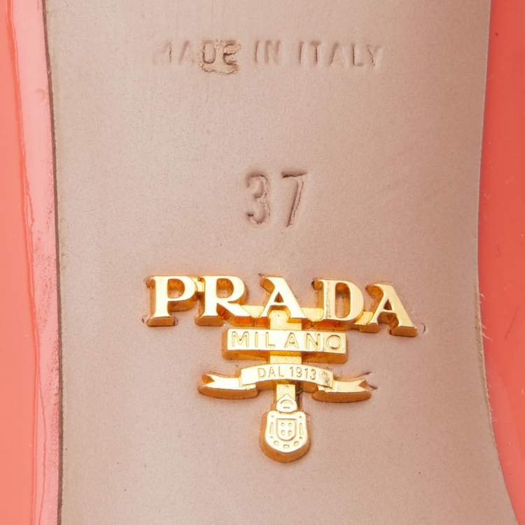 Pre Owned Prada Orange Patent Leather Pointed Toe Kitten Heel Pumps Size 37