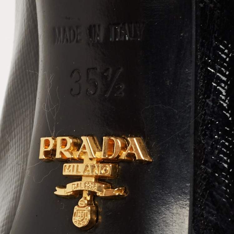 Pre Owned Prada Black Vernice Saffiano Leather Peep Toe Platform Pumps Size 35.5