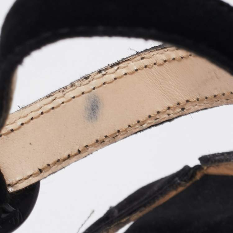 Pre Owned Prada Black Suede Platform Ankle Strap Sandals Size 39