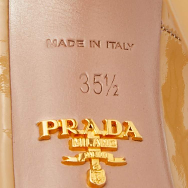 Pre Owned Prada Beige Patent Leather Peep Toe Platform Pumps Size 35.5