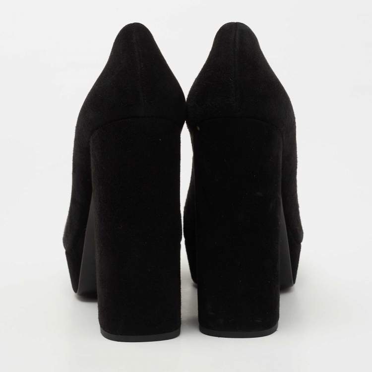 Pre Owned Prada Black Suede Platform Block Heel Pumps Size 38