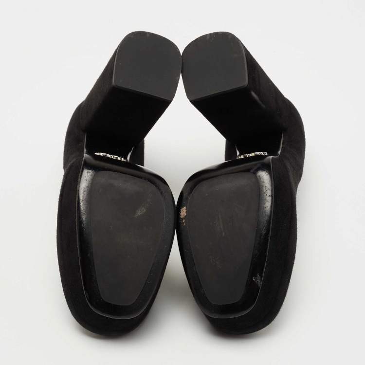 Pre Owned Prada Black Suede Platform Block Heel Pumps Size 38