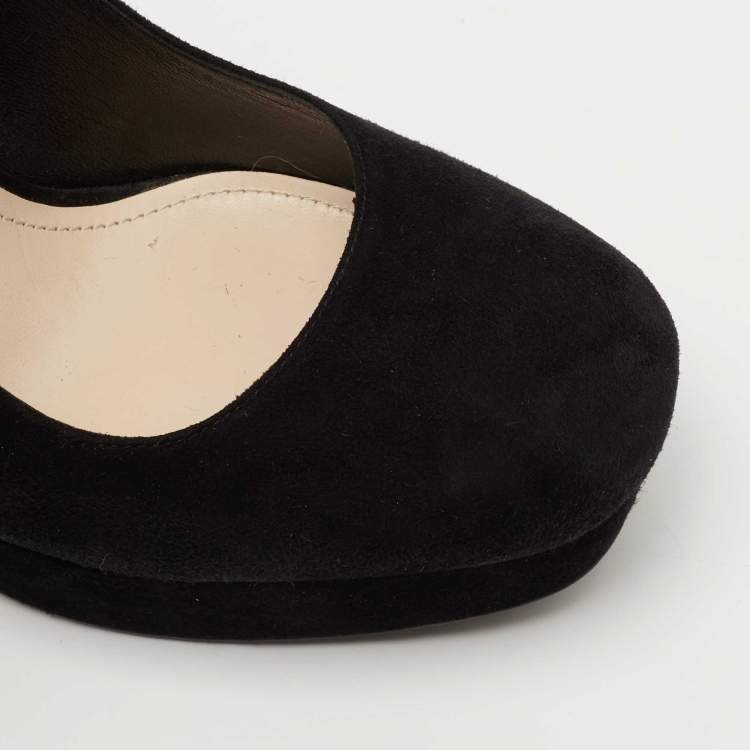 Pre Owned Prada Black Suede Platform Block Heel Pumps Size 38