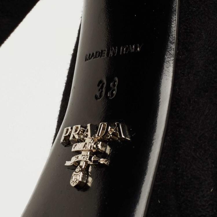 Pre Owned Prada Black Suede Platform Block Heel Pumps Size 38