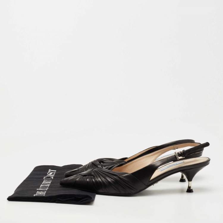 Pre Owned Prada Black Pleated Leather Slingback Pumps Size 38