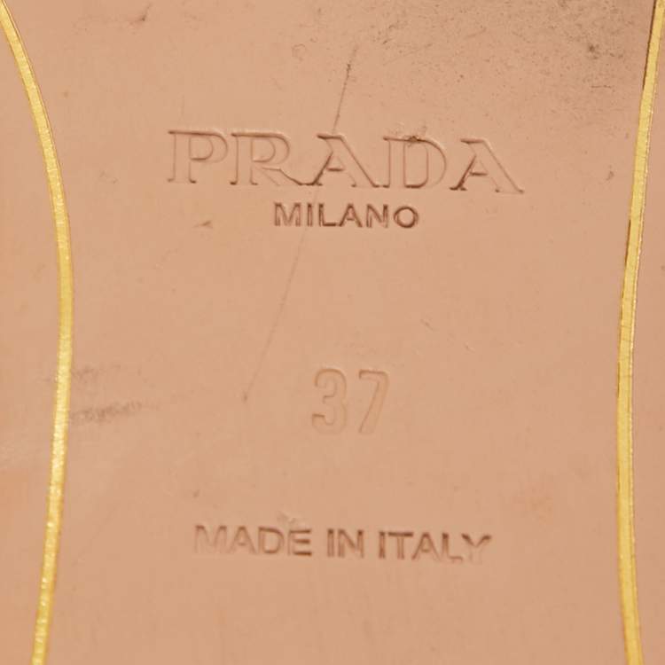 Pre Owned Prada Beige Saffiano Vernice Leather Crystal Embellished Flat Slides Size 37