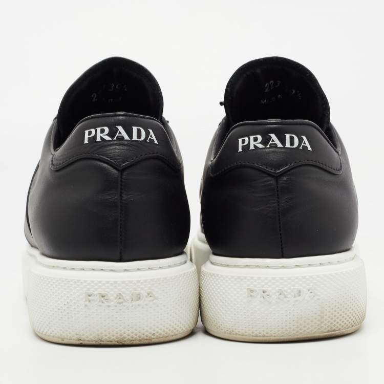 Pre Owned Prada Black Leather Lace Up Sneakers Size 39