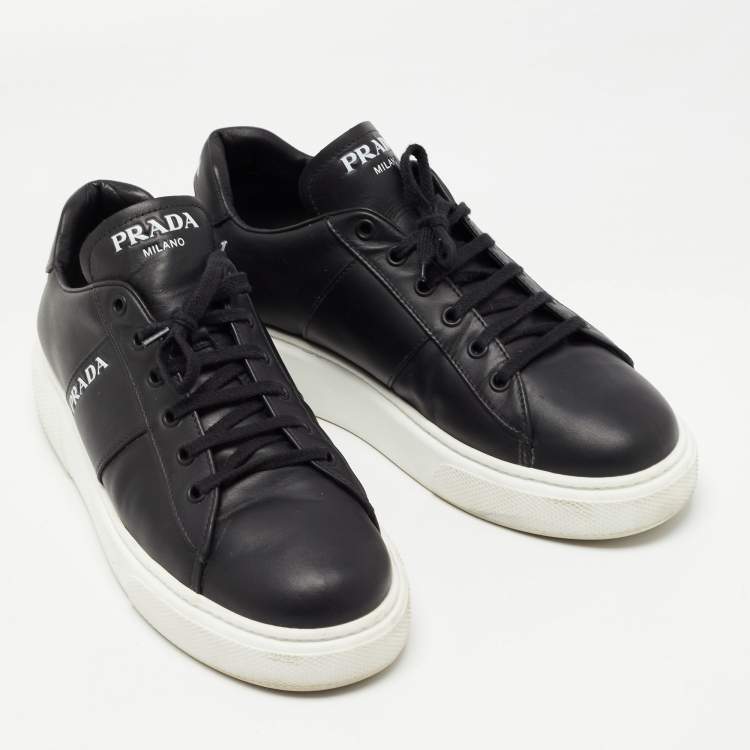 Pre Owned Prada Black Leather Lace Up Sneakers Size 39