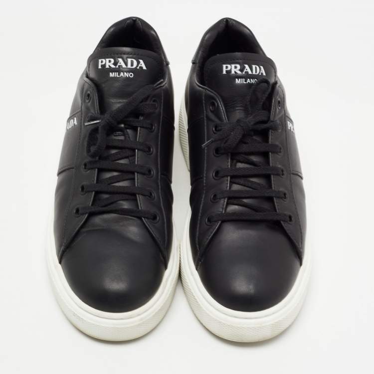 Pre Owned Prada Black Leather Lace Up Sneakers Size 39