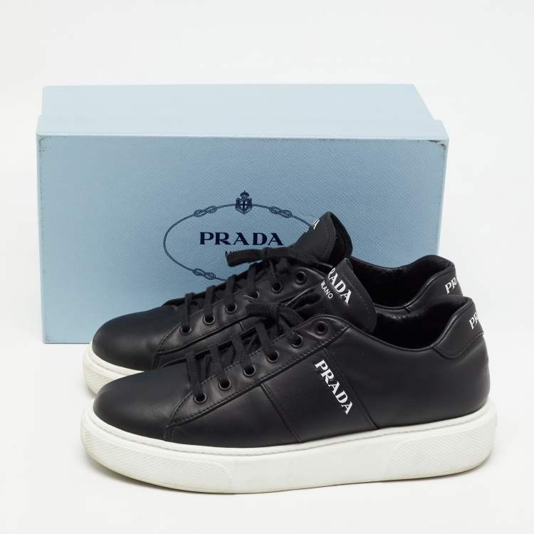 Pre Owned Prada Black Leather Lace Up Sneakers Size 39
