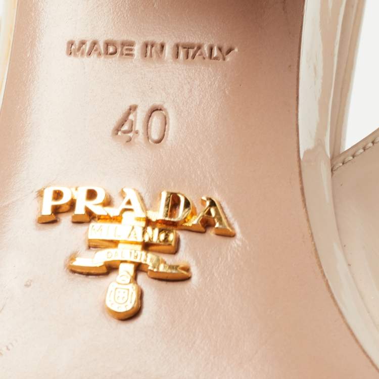 Pre Owned Prada Beige Patent Leather Peep Toe Slingback Pumps Size 40 
