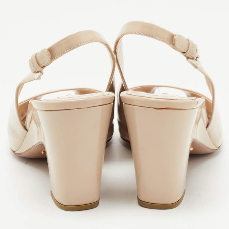 Pre Owned Prada Beige Patent Leather Peep Toe Slingback Pumps Size 40 