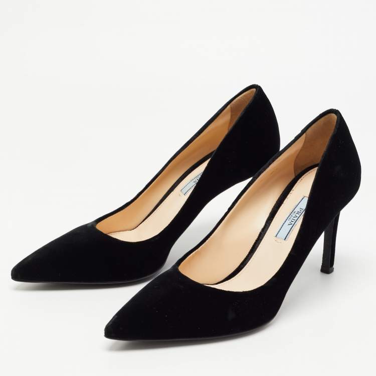 Pre Owned Prada Black Velvet Pointed Toe Pumps Size 38.5