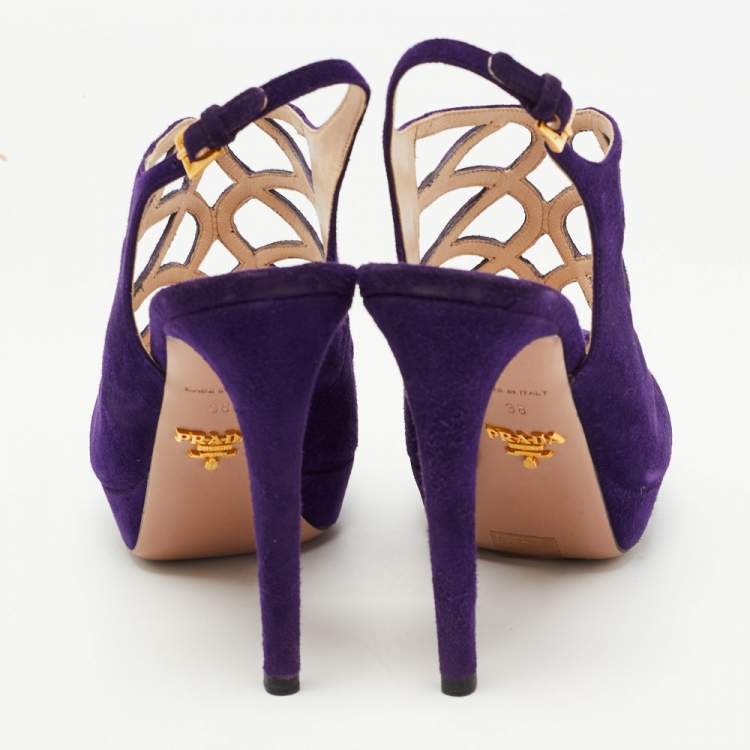 Pre Owned Prada Purple Suede Peep Toe Strappy Slingback Sandals Size 38
