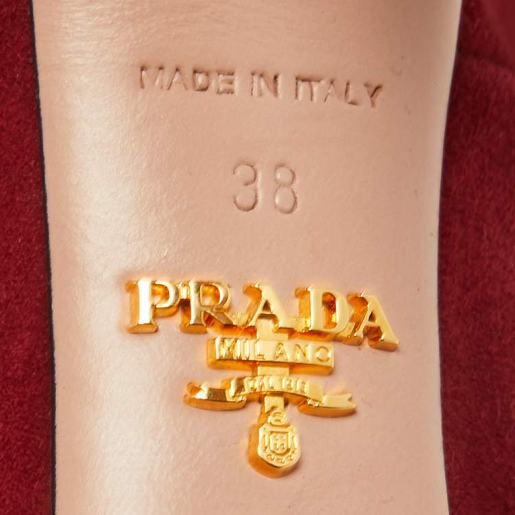 Pre Owned Prada Red Suede Platform Pumps Size 38