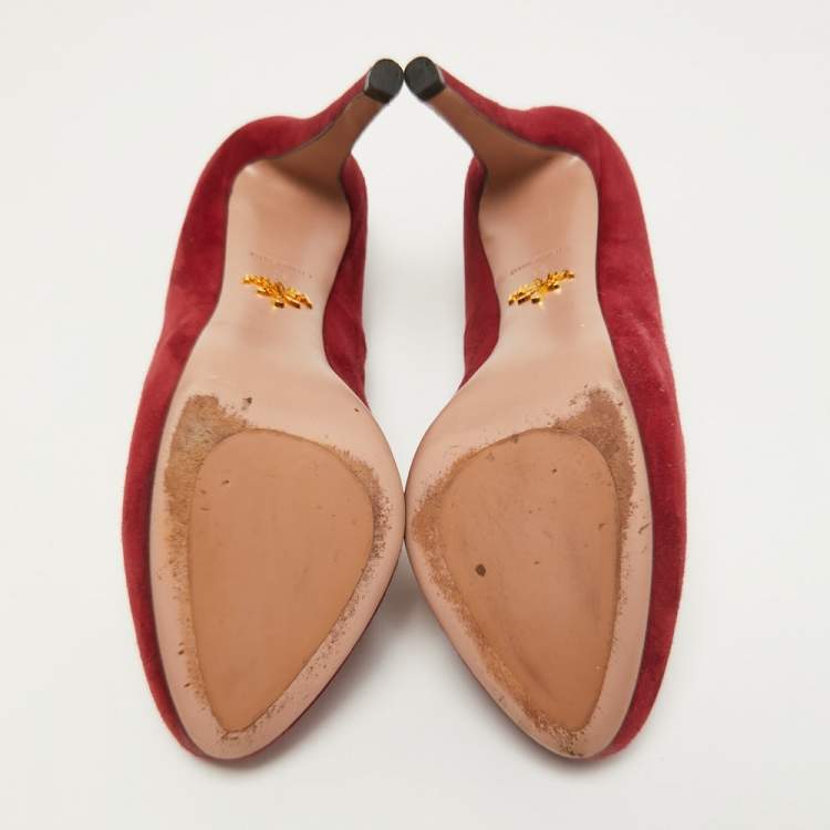 Pre Owned Prada Red Suede Platform Pumps Size 38